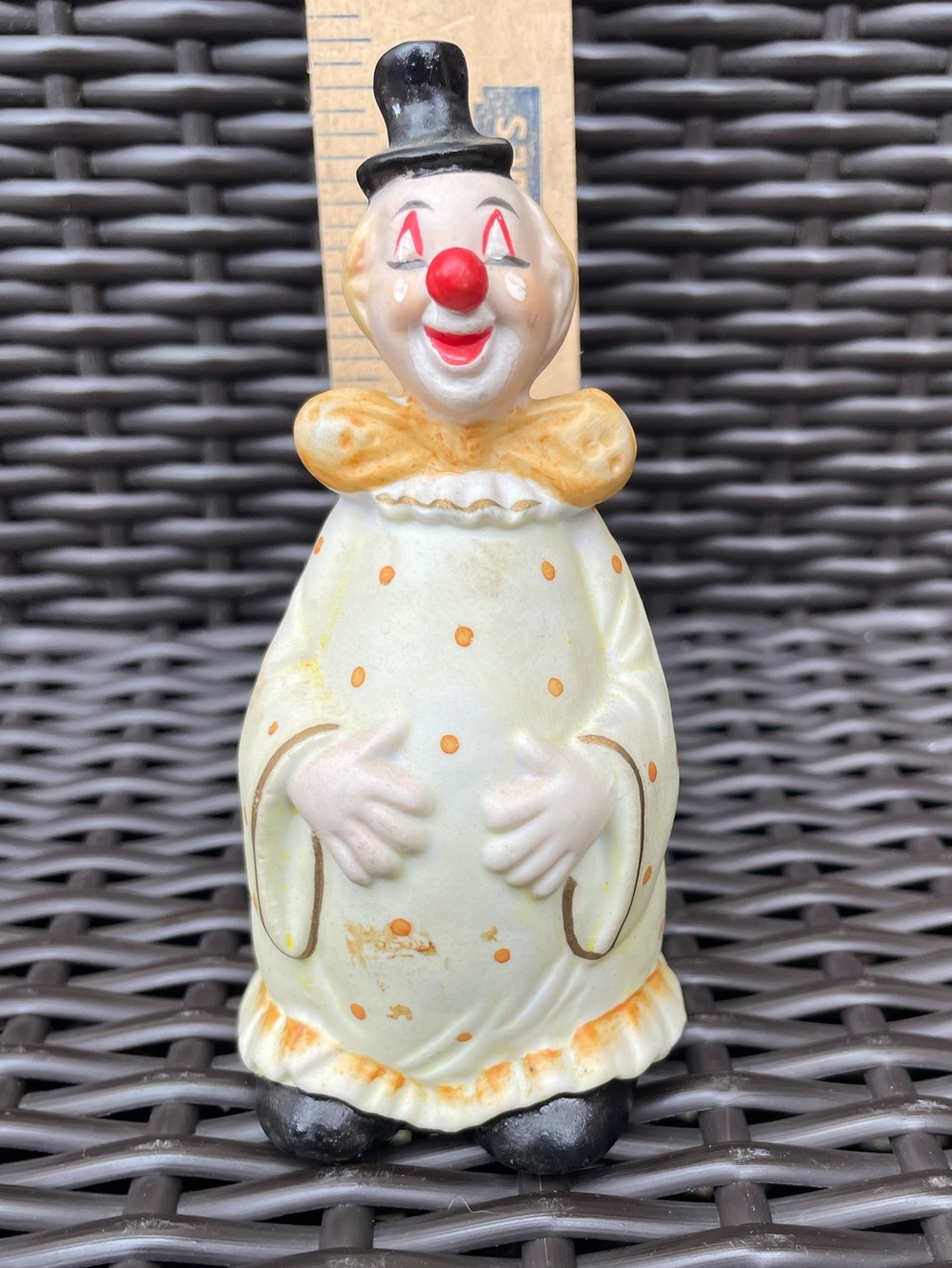 Vintage Porcelain Handbell Circus Clown with Top Hat Enesco Brand Figurine